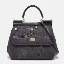 Pre Owned Dolce & Gabbana Black Patchwork Distressed Denim Medium Sicily Top Handle Bag