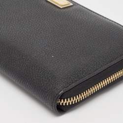 Pre Owned Dolce & Gabbana Black Leather Zip Continental Wallet