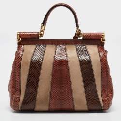 Pre Owned Dolce & Gabbana Multicolor Suede and Python Stripe Miss Sicily Top Handle Bag
