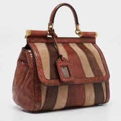 Pre Owned Dolce & Gabbana Multicolor Suede and Python Stripe Miss Sicily Top Handle Bag