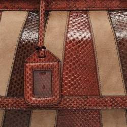 Pre Owned Dolce & Gabbana Multicolor Suede and Python Stripe Miss Sicily Top Handle Bag