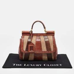 Pre Owned Dolce & Gabbana Multicolor Suede and Python Stripe Miss Sicily Top Handle Bag