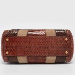 Pre Owned Dolce & Gabbana Multicolor Suede and Python Stripe Miss Sicily Top Handle Bag