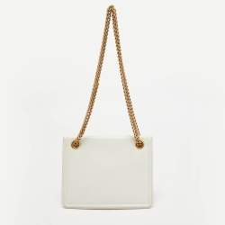Pre Owned Dolce & Gabbana White Leather Devotion Chain Shoulder Bag