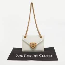 Pre Owned Dolce & Gabbana White Leather Devotion Chain Shoulder Bag