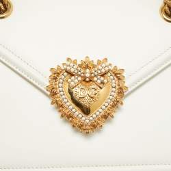 Pre Owned Dolce & Gabbana White Leather Devotion Chain Shoulder Bag