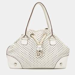 Pre Owned Dolce & Gabbana White Perforated Leather Drawstring Shoulder Bag