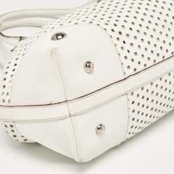 مملوكة مسبقًا Dolce & Gabbana White Perforated Leather Drawstring Shoulder Bag