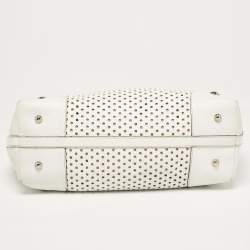 مملوكة مسبقًا Dolce & Gabbana White Perforated Leather Drawstring Shoulder Bag