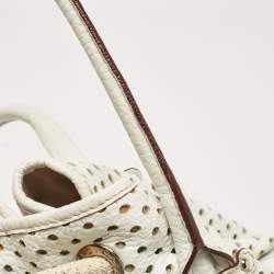 مملوكة مسبقًا Dolce & Gabbana White Perforated Leather Drawstring Shoulder Bag