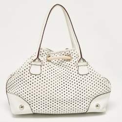 مملوكة مسبقًا Dolce & Gabbana White Perforated Leather Drawstring Shoulder Bag
