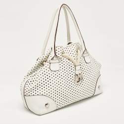 مملوكة مسبقًا Dolce & Gabbana White Perforated Leather Drawstring Shoulder Bag
