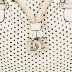 مملوكة مسبقًا Dolce & Gabbana White Perforated Leather Drawstring Shoulder Bag