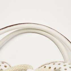 مملوكة مسبقًا Dolce & Gabbana White Perforated Leather Drawstring Shoulder Bag