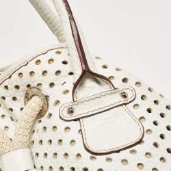 مملوكة مسبقًا Dolce & Gabbana White Perforated Leather Drawstring Shoulder Bag