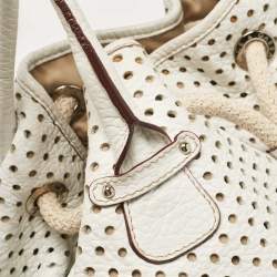 مملوكة مسبقًا Dolce & Gabbana White Perforated Leather Drawstring Shoulder Bag