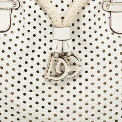 مملوكة مسبقًا Dolce & Gabbana White Perforated Leather Drawstring Shoulder Bag