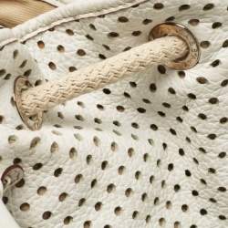 مملوكة مسبقًا Dolce & Gabbana White Perforated Leather Drawstring Shoulder Bag