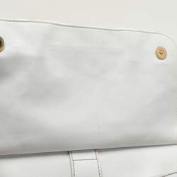 Pre Owned Dolce & Gabbana White Crochet Straw and Leather Large Miss Sicily Top Handle Bag 