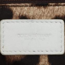 Pre Owned Dolce & Gabbana White Crochet Straw and Leather Large Miss Sicily Top Handle Bag 