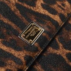 Pre Owned Dolce & Gabbana Black/Beige Leopard Print Coated Canvas and Leather Large Miss Sicily Top Handle Bag
