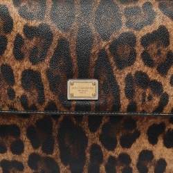 Pre Owned Dolce & Gabbana Black/Beige Leopard Print Coated Canvas and Leather Large Miss Sicily Top Handle Bag