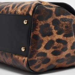 Pre Owned Dolce & Gabbana Black/Beige Leopard Print Coated Canvas and Leather Large Miss Sicily Top Handle Bag