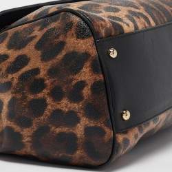 Pre Owned Dolce & Gabbana Black/Beige Leopard Print Coated Canvas and Leather Large Miss Sicily Top Handle Bag