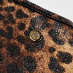 Pre Owned Dolce & Gabbana Black/Beige Leopard Print Coated Canvas and Leather Large Miss Sicily Top Handle Bag