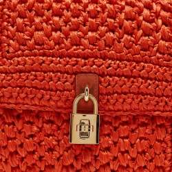 Pre Owned Dolce & Gabbana Orange Crochet Straw Padlock Top Handle Bag
