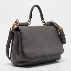 Dolce & Gabbana Grey Leather Miss Sicily Stitch Top Handle Bag