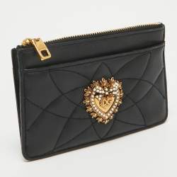 Pre Owned Dolce & Gabbana Black Leather Devotion Zip Card Holder
