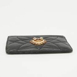 Pre Owned Dolce & Gabbana Black Leather Devotion Zip Card Holder