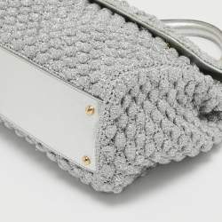 مملوكة مسبقًا Dolce & Gabbana Silver Crochet Lurex Fabric and Leather Large Miss Sicily Top Handle Bag