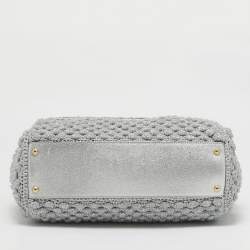مملوكة مسبقًا Dolce & Gabbana Silver Crochet Lurex Fabric and Leather Large Miss Sicily Top Handle Bag