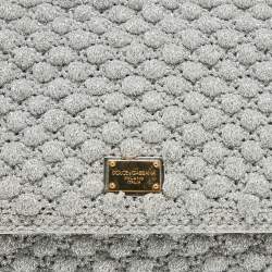 مملوكة مسبقًا Dolce & Gabbana Silver Crochet Lurex Fabric and Leather Large Miss Sicily Top Handle Bag