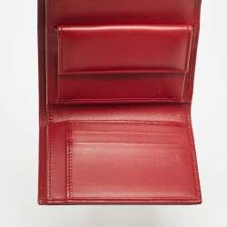 Pre Owned Dolce & Gabbana Red Lizard Embossed Leather DG Crystals Trifold Wallet