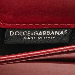 Pre Owned Dolce & Gabbana Red Lizard Embossed Leather DG Crystals Trifold Wallet