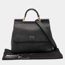 Dolce & Gabbana Black Leather Large Miss Sicily Top Handle Bag