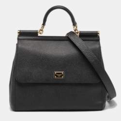 Dolce & Gabbana Black Leather Large Miss Sicily Top Handle Bag