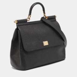 Dolce & Gabbana Black Leather Large Miss Sicily Top Handle Bag