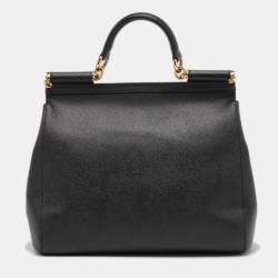 Dolce & Gabbana Black Leather Large Miss Sicily Top Handle Bag