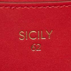 Pre Owned Dolce & Gabbana Red Leather Medium Sicily 62 Top Handle Bag