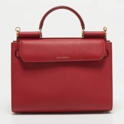 Pre Owned Dolce & Gabbana Red Leather Medium Sicily 62 Top Handle Bag