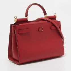 Pre Owned Dolce & Gabbana Red Leather Medium Sicily 62 Top Handle Bag
