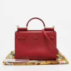 Pre Owned Dolce & Gabbana Red Leather Medium Sicily 62 Top Handle Bag