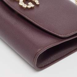 Dolce & Gabbana Purple Leather Crystal Logo Chain Clutch