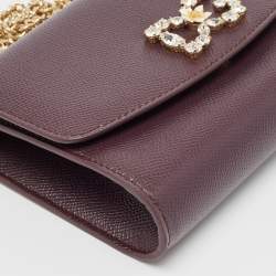 Dolce & Gabbana Purple Leather Crystal Logo Chain Clutch