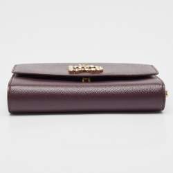 Dolce & Gabbana Purple Leather Crystal Logo Chain Clutch
