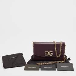Dolce & Gabbana Purple Leather Crystal Logo Chain Clutch